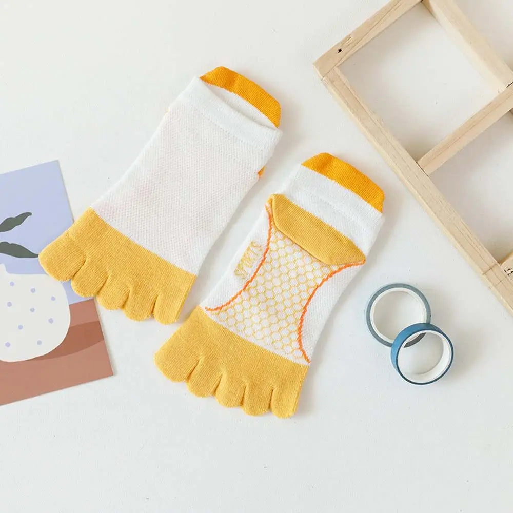 Baby Kids Five-Finger Socks Color Matching Sweat Absorbing Sports Cotton Socks Girls Boys Mesh Breathable Split Toe Socks