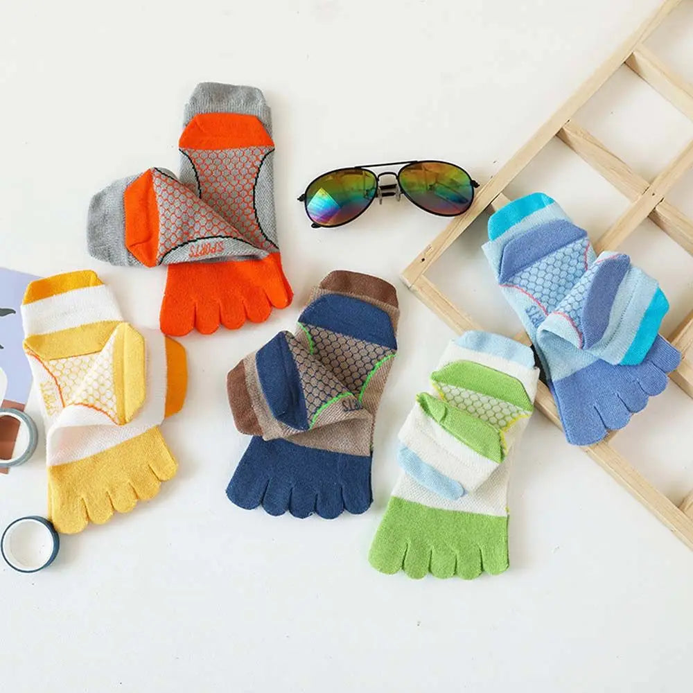 Baby Kids Five-Finger Socks Color Matching Sweat Absorbing Sports Cotton Socks Girls Boys Mesh Breathable Split Toe Socks