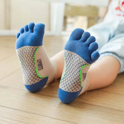 Baby Kids Five-Finger Socks Color Matching Sweat Absorbing Sports Cotton Socks Girls Boys Mesh Breathable Split Toe Socks