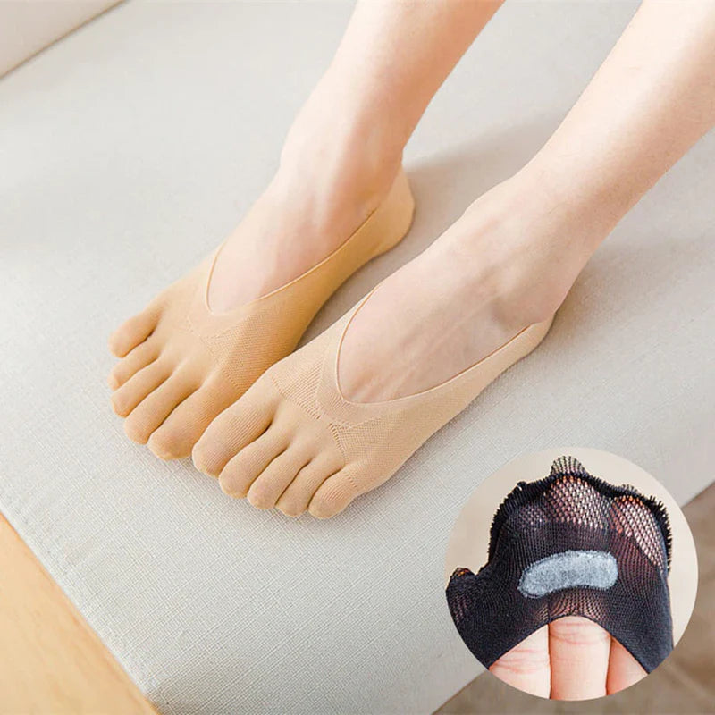 Women Summer Five-Finger Socks Ultrathin Funny Toe Invisible Sokken with Silicone Anti-Skid Breathable Anti-Friction Dropship