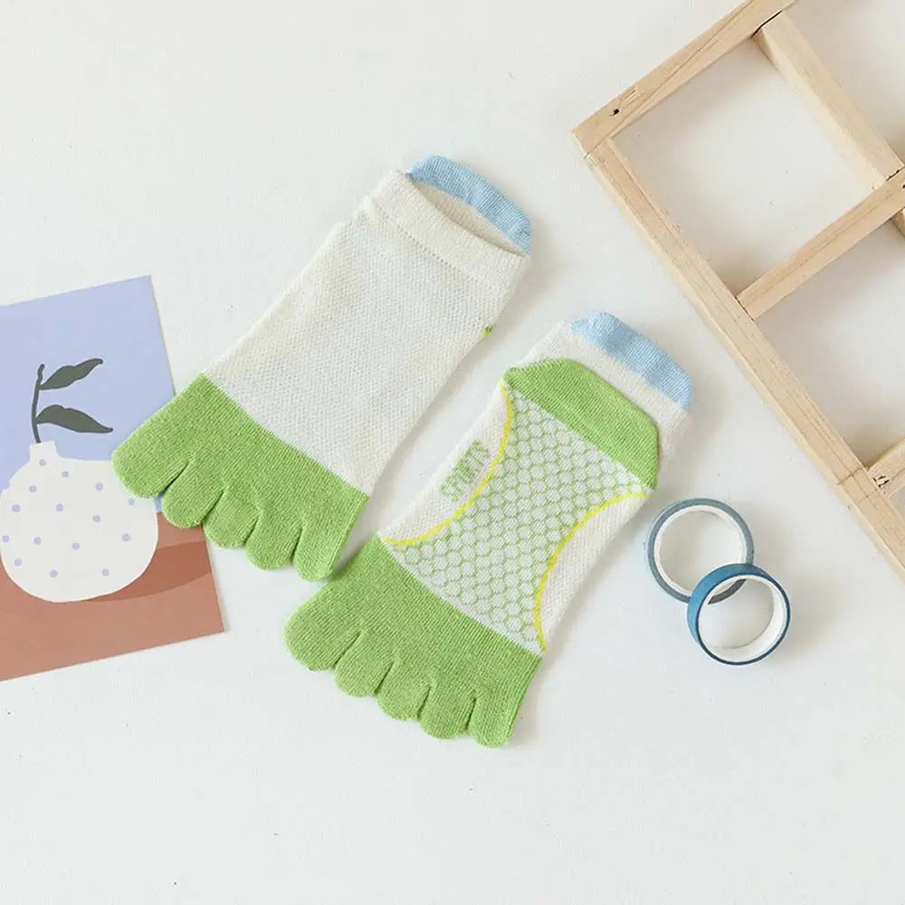 Baby Kids Five-Finger Socks Color Matching Sweat Absorbing Sports Cotton Socks Girls Boys Mesh Breathable Split Toe Socks