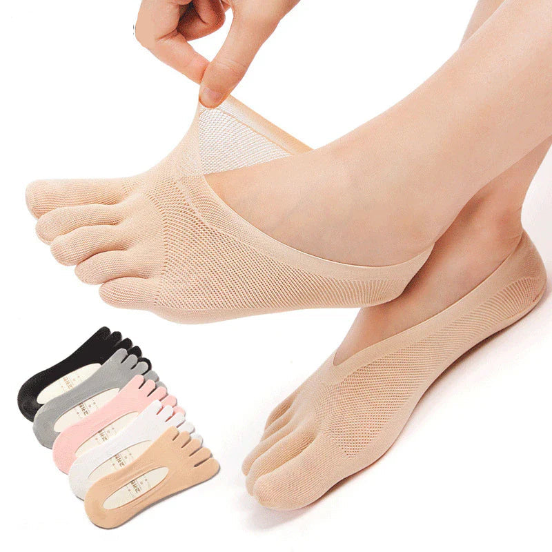 Women Summer Five-Finger Socks Ultrathin Funny Toe Invisible Sokken with Silicone Anti-Skid Breathable Anti-Friction Dropship
