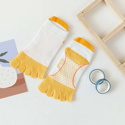 Baby Kids Five-Finger Socks Color Matching Sweat Absorbing Sports Cotton Socks Girls Boys Mesh Breathable Split Toe Socks