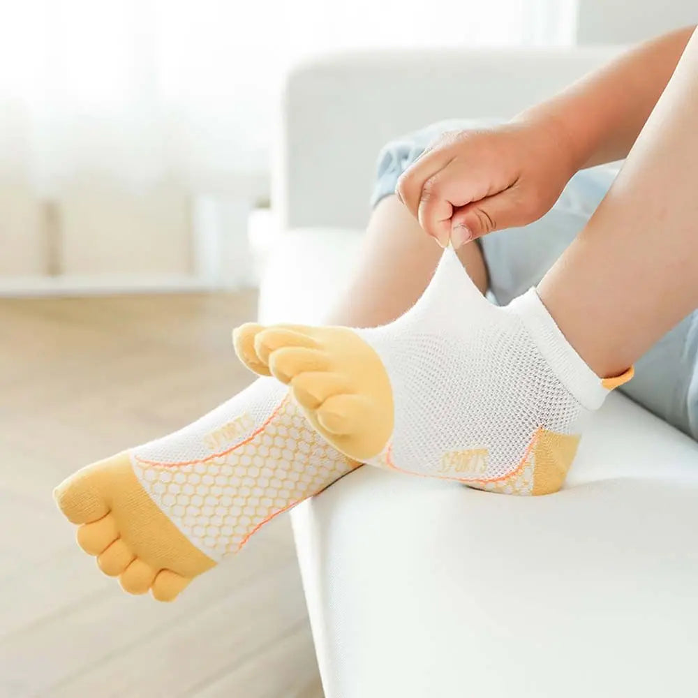 Baby Kids Five-Finger Socks Color Matching Sweat Absorbing Sports Cotton Socks Girls Boys Mesh Breathable Split Toe Socks