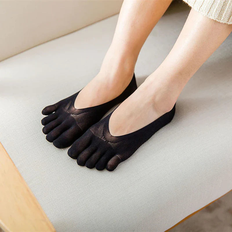 Women Summer Five-Finger Socks Ultrathin Funny Toe Invisible Sokken with Silicone Anti-Skid Breathable Anti-Friction Dropship